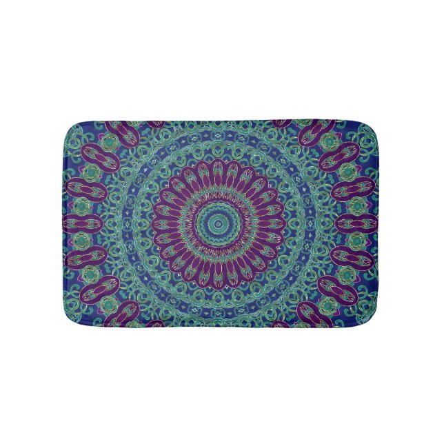 Tapete De Banheiro Mandala roxa, azul e verde (frente)