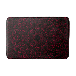 Tapete De Banheiro Mandalá Vermelho Borgonha com Simetria Ornamental