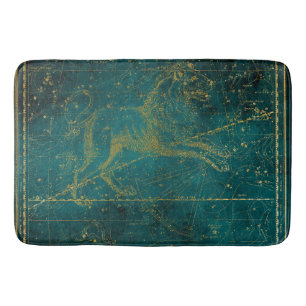 Tapete De Banheiro Mapa Estelar Verde e Dourado Ilustrado Vintage com