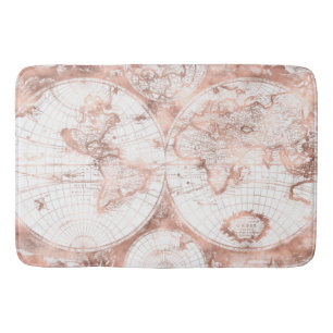 Tapete De Banheiro Mapa Mundial Antiquado de Glitter Metálico Cor-de-
