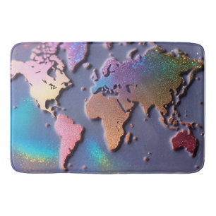 Tapete De Banheiro Mapa Mundial Colorido 3D Brilhante com Brilho
