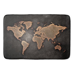 Tapete De Banheiro Mapa mundial de couro geográfico castanho