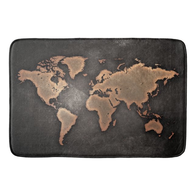 Tapete De Banheiro Mapa mundial de couro geográfico castanho (Frente)