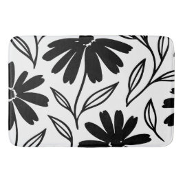 Tapete De Banheiro Margaridas Preto e Branco Boho