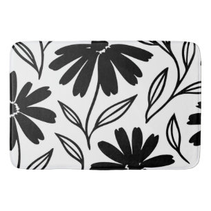 Tapete De Banheiro Margaridas Preto e Branco Boho