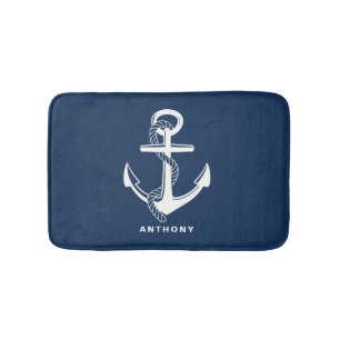 Tapete De Banheiro Marinho Azul Ancoragem Náutica Mat Personalizado