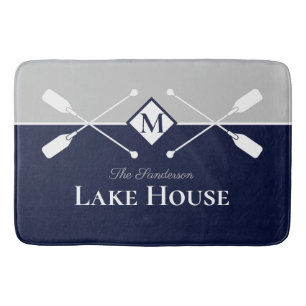 Tapete De Banheiro Marinho Azul Cinza Monograma Paddle Lake House