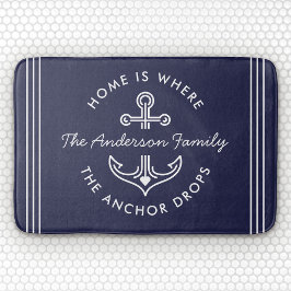 Tapete De Banheiro Marinho Azul de Nome Personalizado de Cotação Náut