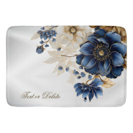 Tapete De Banheiro Marinho de Aquarela Ouro Branco Azul Prata Floral