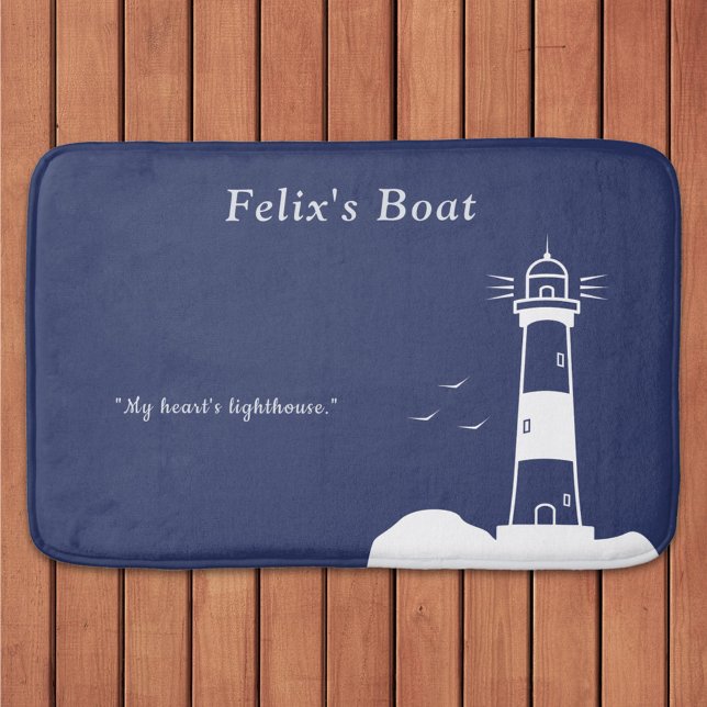 Tapete De Banheiro Marinho de farol azul (Lighthouse Navy Blue Bath Mat)