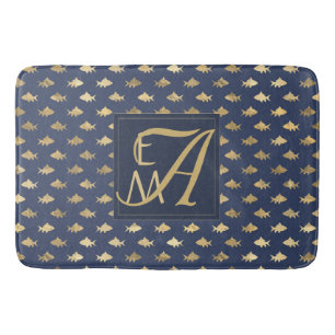 Tapete De Banheiro Marinho de tubarão Azul Dourado Monograma Casa Rec
