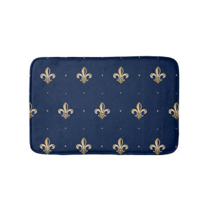 Tapete De Banheiro Marinho Dourado Luxuoso Fleur de Lis