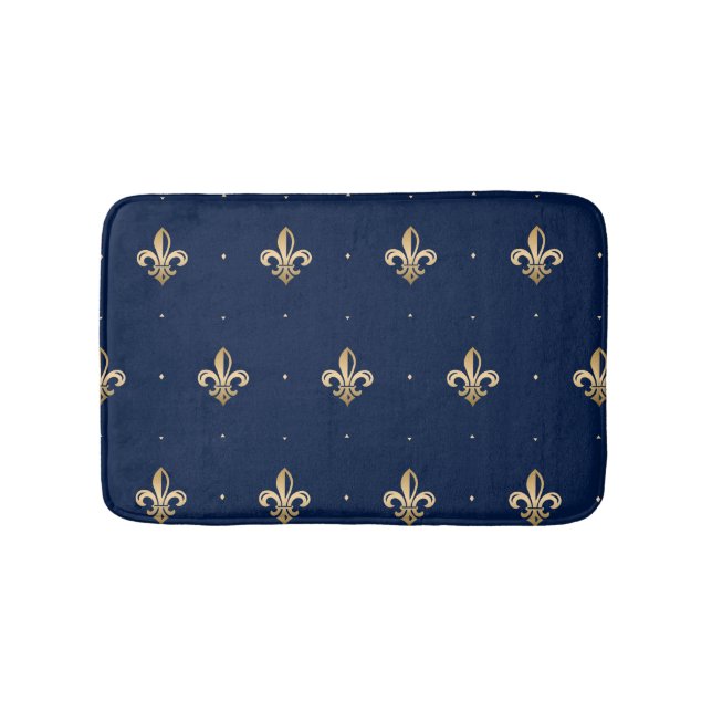 Tapete De Banheiro Marinho Dourado Luxuoso Fleur de Lis (frente)