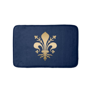 Tapete De Banheiro Marinho Luxuoso Dourado Fleur de Lis