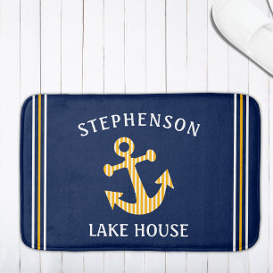 Tapete De Banheiro Marinho Náutico Azul, Amarelo Branco, Lago Persona