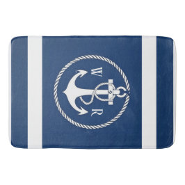 Tapete De Banheiro Marinho náutico, branco e azul, monograma clássico