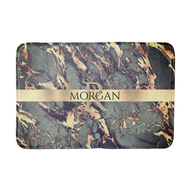 Tapete De Banheiro Mármaco Dourado da cinza, Lg Nome Dourado da faixa (Frente)