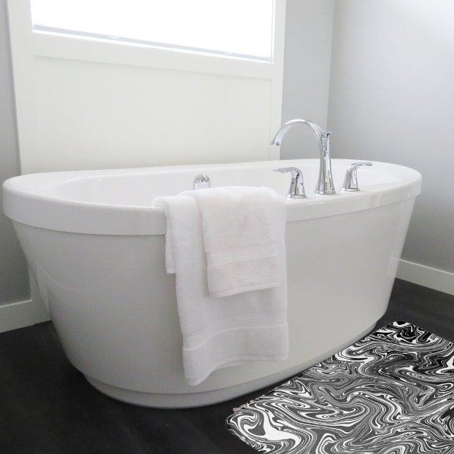 Tapete De Banheiro Mármore Líquido abstrato Preto e Branco (Criador carregado)