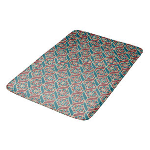 Tapete De Banheiro Maroon, Padrão Étnico Teal, Flores, Cevrons