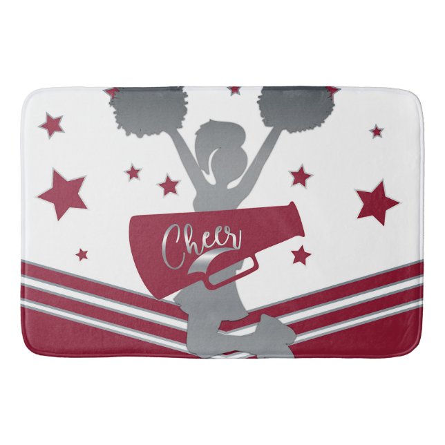 Tapete De Banheiro Maroon White Silver Stars Cheer Head (Frente)