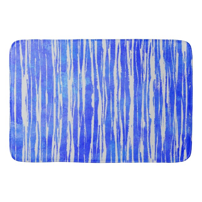 Tapete De Banheiro Matizes de padrão branco e azul riscado (Frente)