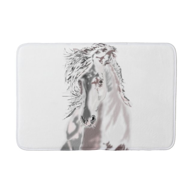 Tapete De Banheiro Matriz de Banho de Cavalo Branco em Corrida (Frente)
