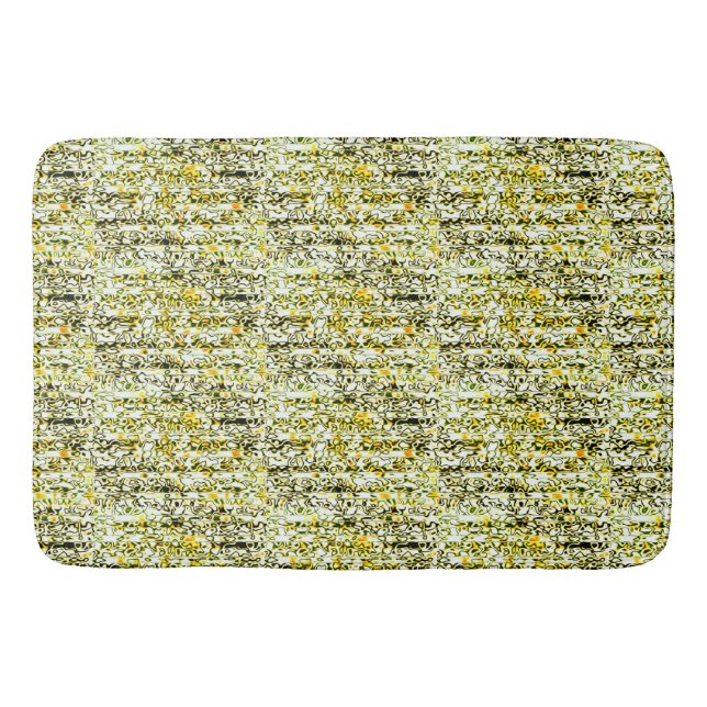 Tapete De Banheiro Matriz Dourada amarela e Impressão Chita Preta (Frente)