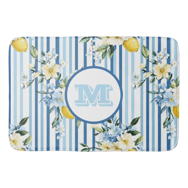 Tapete De Banheiro Matriz Floral De Limão Com Monograma Personalizado (Frente)