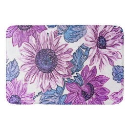 Tapete De Banheiro Matriz Floral Roxo e Azul