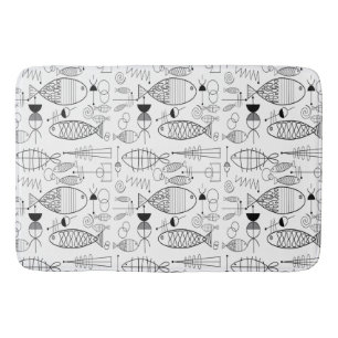 Tapete De Banheiro Médio Século Moderno Arte Negra Peixe