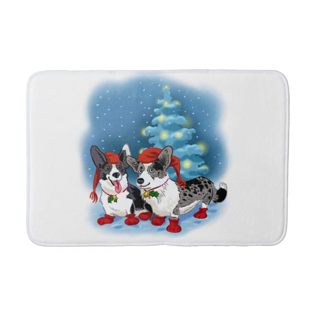 Tapete De Banheiro Medium Corgi Christmas (Frente)