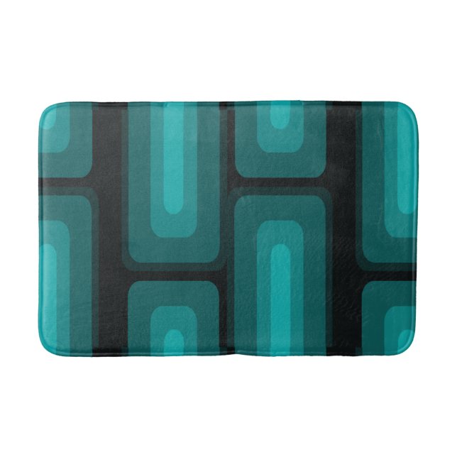 Tapete De Banheiro Meio século Retângulo Longo Moderno Teal (Frente)