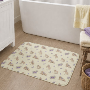 Tapete De Banheiro Menina Cavalo Roxo Amarelo Padrão Floral