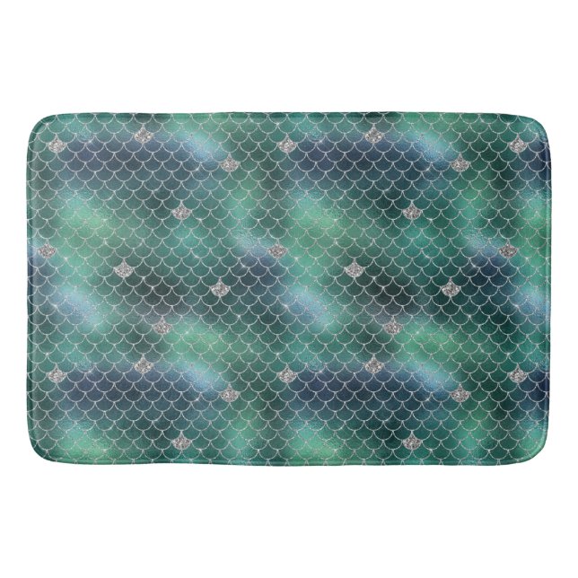Tapete De Banheiro Mermaid Silver Teal Ocean Glitz (Frente)