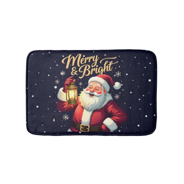 Tapete De Banheiro Merry Bright Santa Holding Lantern Illustration (frente)