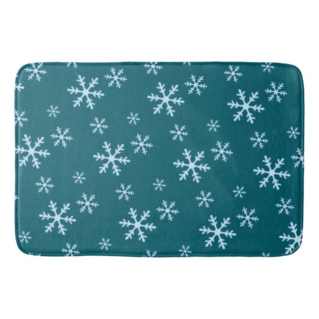 Tapete De Banheiro Merry Christmas Blue Snowflake Holiday Winter (Frente)