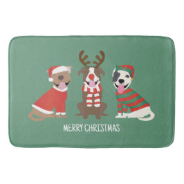 Tapete De Banheiro Merry Christmas Pit Bull Cães