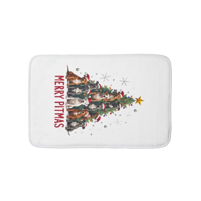 Tapete De Banheiro Merry Pitmas Pitbull Dog Ugly Christmas Sweater Tr (frente)