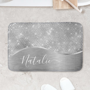 Tapete De Banheiro Metálico Personalizado Da Glitter De Prata Glam