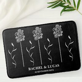 Tapete De Banheiro Minimalista Floral Curly Preto e Branco