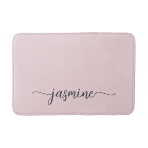 Tapete De Banheiro Minimalista Script de Nome Monograma Feminino Rosa