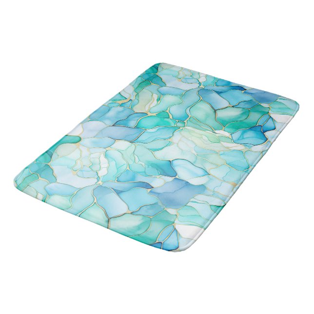 Tapete De Banheiro Mint Aqua Pearl Dourado Marble (Angulado)