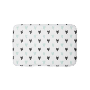 Tapete De Banheiro Mint & Black Hearts Doodles Pattern Bath Mat