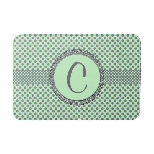 Tapete De Banheiro Mint Green com Bolinhas-Monograma de Cinzas (Frente)