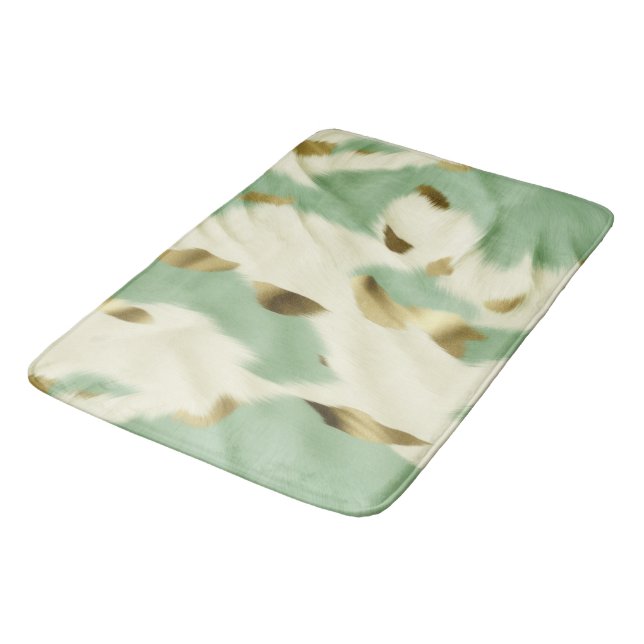 Tapete De Banheiro Mint Green Cream Dourado Cowhide (Angulado)