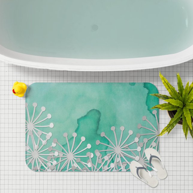 Tapete De Banheiro Mint Watercolor e White Flowers (Criador carregado)