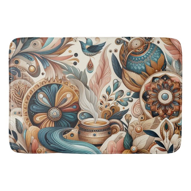 Tapete De Banheiro Mistura boêmica de chá, magenta, flores roxas (Frente)