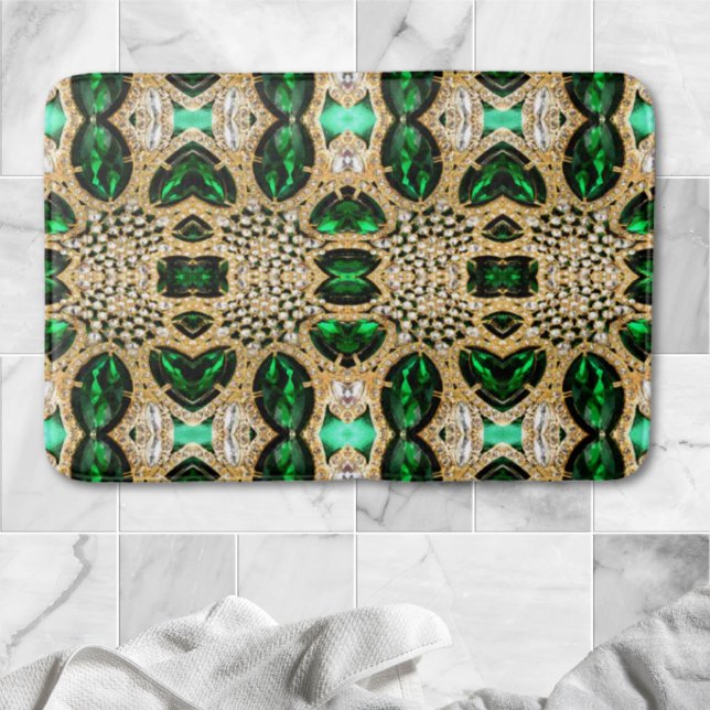 Tapete De Banheiro moda cinzenta arte deco ouro esmeralda verde (girly chic fashion art deco gold emerald green bath mat)