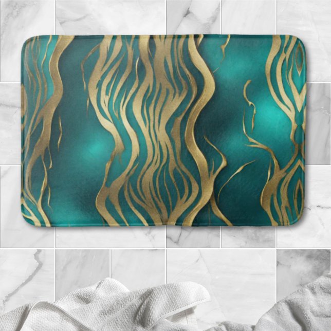 Tapete De Banheiro Modern Beige Marble Waves Turquoise Azul Teal (Modern Beige Marble Waves Turquoise Teal Blue Bath Mat)
