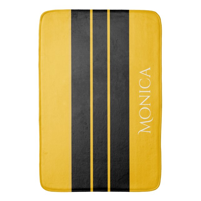 Tapete De Banheiro  modern black &yellow  monogram name (Frente Vertical)